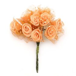 EVA Foam and organza Rose bouquet 20x90 mm with wire stems, orange - 10 pieces