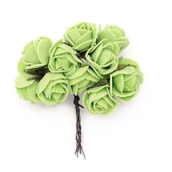 Букет гумирани рози с тел цвят зелен 20x85 мм -12 броя