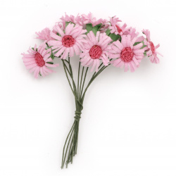 Букет цветя от текстил и тел цвят розов 20x90 мм -10 броя
