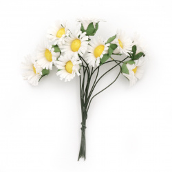 Λουλούδια λευκά με κίτρινο 20x90 mm από ύφασμα  -10 τεμάχια ανά ματσάκι