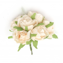 Букет къдрави рози от текстил и тел цвят праскова 130x40 мм -6 броя