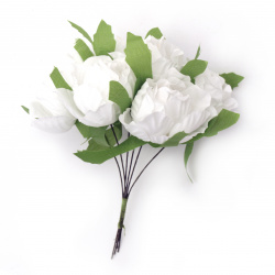 Букет къдрави рози от текстил и тел цвят бял 130x40 мм -6 броя