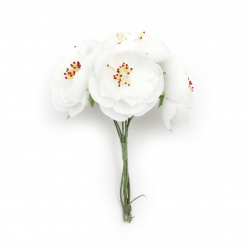 Букет пролетни цветя с тичинки от текстил цвят бял 130x50 мм -6 броя