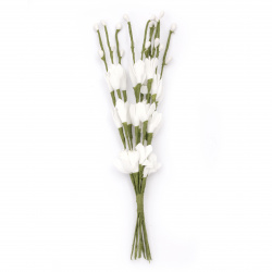 Buchet de crenguțe cu flori cauciucate și muguri albi 210 mm -10 bucăți