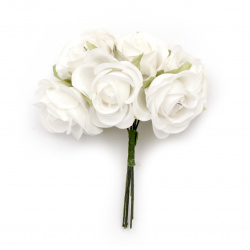 Букет рози от текстил цвят бял 40x100 мм -6 броя