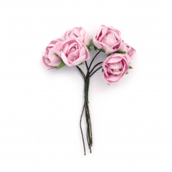 Букет рози от текстил цвят розов 20x100 мм -6 броя