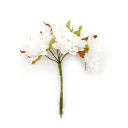 Букет цветя карамфили от текстил и тел цвят бял 35x100 мм -6 броя