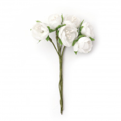 Букет цветя от текстил с тичинки цвят бял 20x110 мм -6 броя