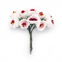 Букет цветя от фоам с тичинки цвят бял и розов 20x100 мм -10 броя