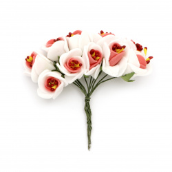 Букет цветя от фоам с тичинки цвят бял и червен 20x100 мм -10 броя