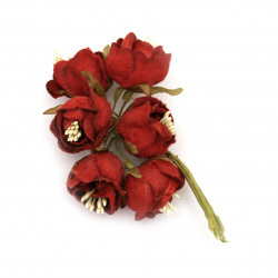 Букет рози от текстил цвят червен 30x130 мм -6 броя