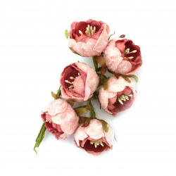 Букет рози от текстил цвят розов 30x130 мм -6 броя