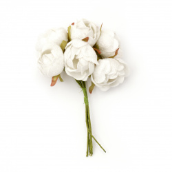 Букет рози от текстил цвят бял 30x130 мм -6 броя