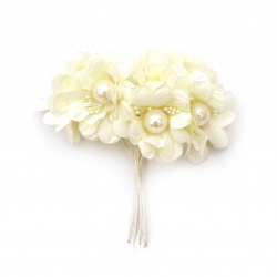 Букет цветя от текстил с перли цвят крем 55x120 мм -6 броя