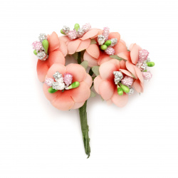 Λουλούδια με στήμονες 30x90 mm σε ματσάκι, ροζ μελανζέ -6 τεμάχια