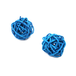 Rattan Balls, Wood, Blue Color, 30 mm - 4 pieces