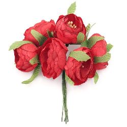 Букет цветя от текстил цвят червен 40x20x110 мм -6 броя
