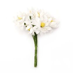 Букет бели цветя от текстил 35x110 мм -6 броя