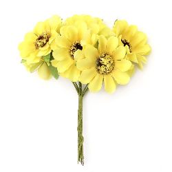 Букет цветя от текстил цвят жълт 45x110 мм -6 броя
