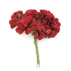 Buchet de flori garoafe 35x110 mm stamină roșu-6 bucăți