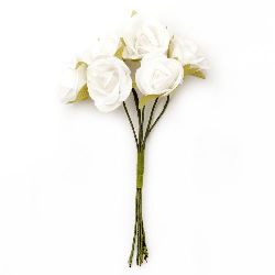 Букет рози от текстил цвят бял 22x100 мм -6 броя