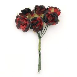 Букет рози от текстил цвят тъмно червен 22x100 мм -6 броя