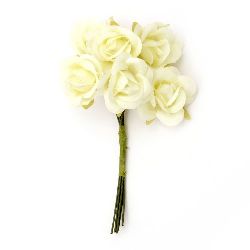 Rose textile bouquet 22x100 mm cream -6 pieces