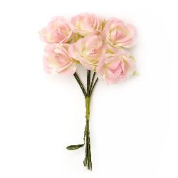 Букет рози от текстил цвят свтетло розов 22x100 мм -6 броя