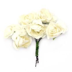 Букет къдрави рози от хартия и тел цвят шампанско 35x80 мм -6 броя