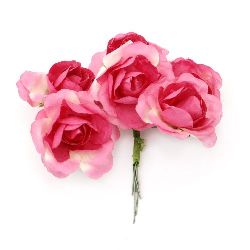 Buchet de trandafir de hârtie și sârmă 35x80 mm roz curat închis -6 bucăți