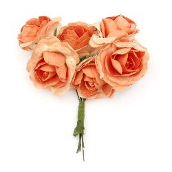Bouquet of paper curly Roses with wire stems for decoration 35x80 mm orange - 6 pieces