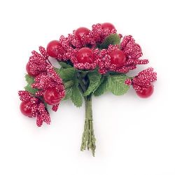 Bouquet of textiles, pearls and stamens 80 mm red -10 pieces