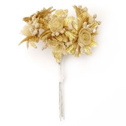 Букет цветя от текстил и органза цвят злато 40x110 -6 броя
