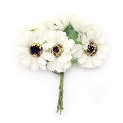 Textile bouquet  Flowers with stamens 45x110 mm color champagne - 6 pieces