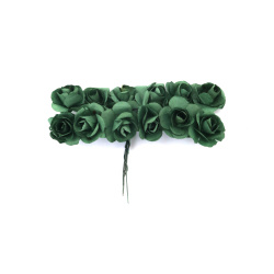 Bouquet of paper Roses with wire stems for decoration 20x70 mm grassy green - 12 pieces