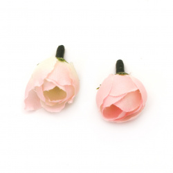 Floare trandafir 20 mm cu boboc pentru montar culoare  alb cu roz - 10 bucăți