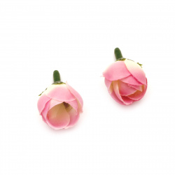 Цвят роза 20 мм с пънче за монтаж бяла с розово лилаво  - 10 броя