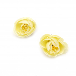 Peony Color, 40 mm with Mounting stem, Yellow - Pack of 5