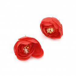Floare bujor 40 mm cu boboc pentru montare culoare  roșie - 5 bucăți