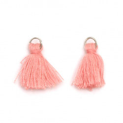 Fabric Tassel 10x3 mm with metal ring color pink - 20 pieces