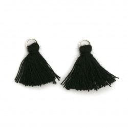 Fabric Tassel 10x3 mm with metal ring color black - 20 pieces