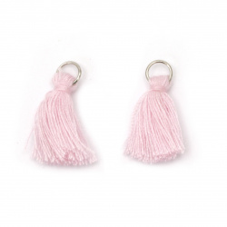 Ciucuri textile 16 ~ 20x5 mm cu inel metalic de culoare roz pal -20 bucăți