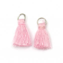 Ciucure textil 16~20x5 mm cu inel metalic culoare roz -20 bucăți