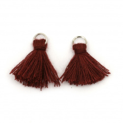 Fabric Tassel 16~20x5 mm with metal ring color dark red - 20 pieces
