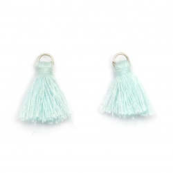 Fabric Tassel 16~20x5 mm with metal ring color pale blue - 20 pieces
