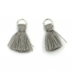 Fabric Tassel 16~20x5 mm with metal ring gray - 20 pieces