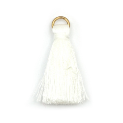 Fabric Tassel 30x6 mm with metal ringl color white - 10 pieces