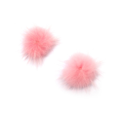 Real Fur Fluffy Pompoms, Natural Leather, for Decoration, 25 mm, Color: Pink - 2 pieces