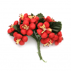 Buchet de primăvară cu flori textile 30x100 mm culoare roșu -10 bucăți