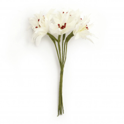 Букет цветя от текстил с тичинки цвят бял 45x110 мм -6 броя